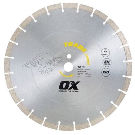 OX TOOLS Trade General Purpose / 15mm Segment 14" Diamond Blade 1" - 20mm Bore OX-TC15-14